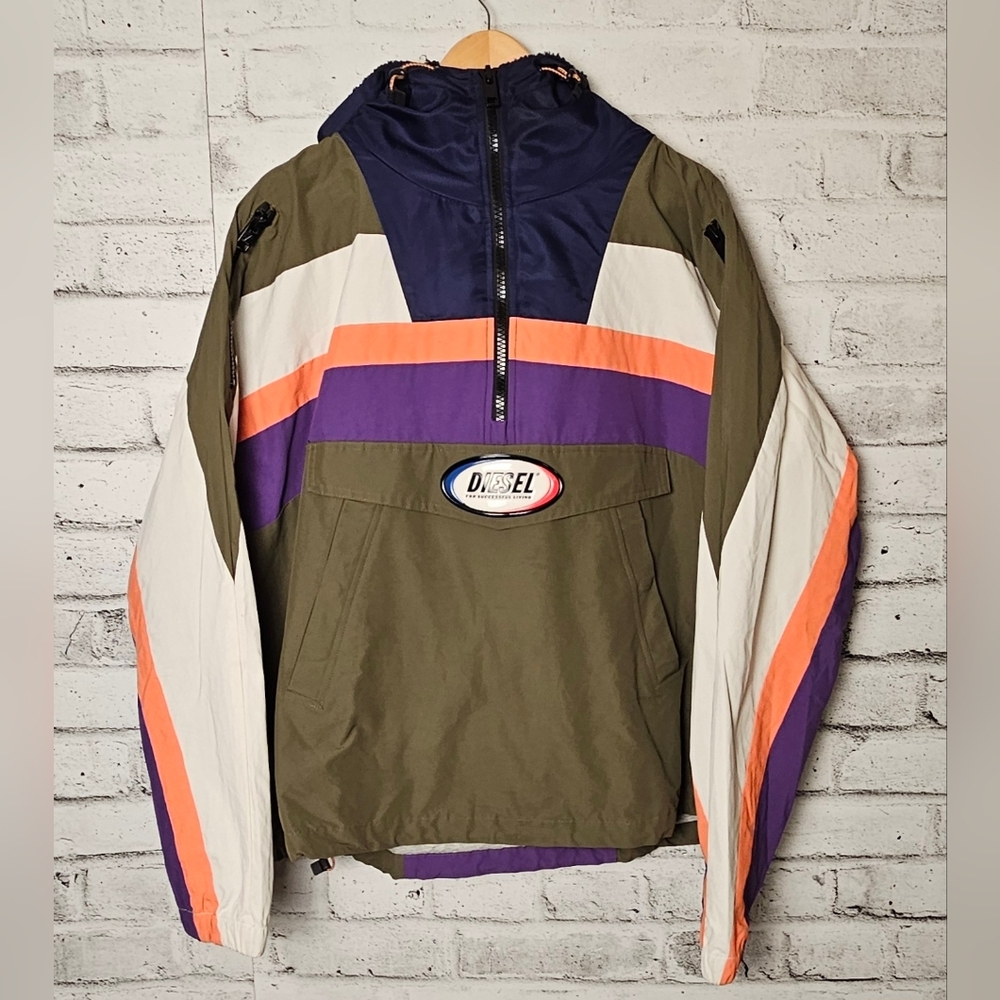 Diesel Colorblock Anorak Jacket Hooded Retro Streetwear Pullover